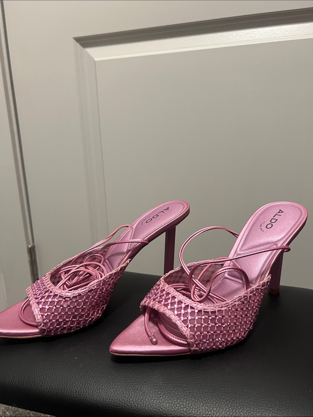 ALDO Pink Strappy Woven Heeled Mules